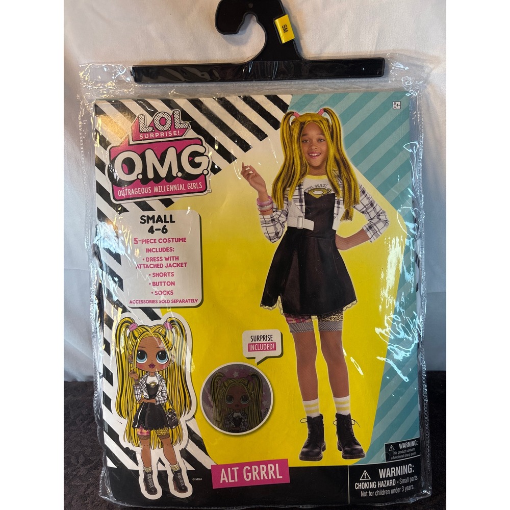 LOL Surprise OMG Alt Grrrl Costume Kids Small 4-6 5pc Set Dress Shorts Socks‎